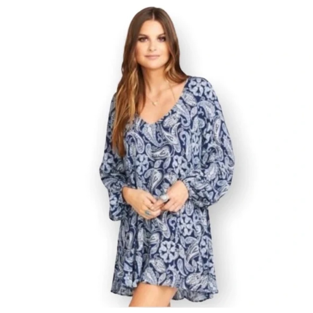 Show Me Your Mumu Donna Michelle Tunic Dress Size Small Blue‎ White Peasant Boho